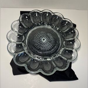 VTG Indiana Glass Hobnail Deviled Egg Dish Platter Clear Ribbed Scalloped 11.25”